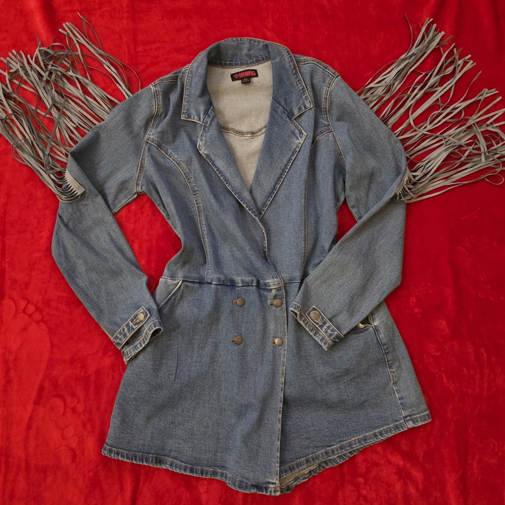 Rock & Roll Blue Denim Romper with Fringe Detail